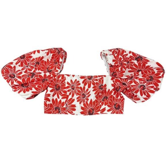 NWT MANGO Daisy Floral Puff Sleeve Cotton Crop Top Size Small - Picture 3 of 5